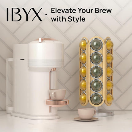 LBYX Rotating Coffee Pod Holder Compatible with Nespresso Vertuo - Coffee Pod Carousel - 360-Degree Stand with 30 Pods Capacity - Storage Organizer Nespresso Capsule Holder Rack - No Assembly (Natural)
