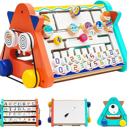 Activity Cube Wooden Toys 4-in-1,Educational Baby Toys with Alphabet Puzzle Drawing Board, Montessori Toys T124
