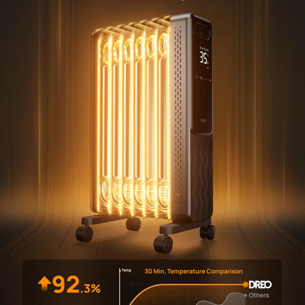 DREO Oil Filled Radiator, Electric Radiant Heaters for indoor use Large Room with Remote Control, Child Lock, 4 Modes, Overheat & Tip-Over Protection, 24h Timer, Digital Thermostat, Quiet, 1500W