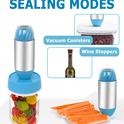 NEXT-SHINE Electric Portable Food Sealer with 5 Reusable Vacuum Bags + 10 Lids + Wide & Regular Mouth for Canning Jars, Seal Meal Saver Fermentation Food Storage