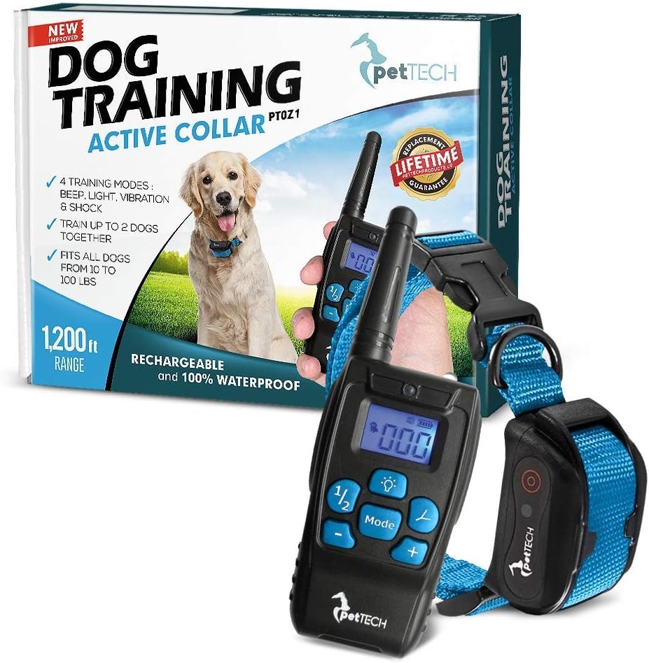 PetTech PT0Z1 Premium Dog Training Shock Collar Fully Waterproof 1200ft Range