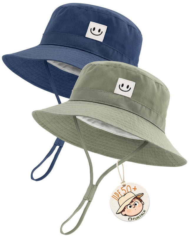 FURTALK 2PACK Baby Sun Hat Smile Face Toddler Bucket Hat UPF 50+ Boys Girls 0-5Y