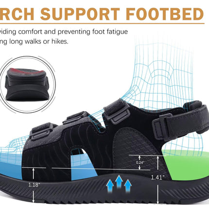 ONCAI Women's Hiking/Walking Sandals with Arch Support & Adjustable Straps, Black
