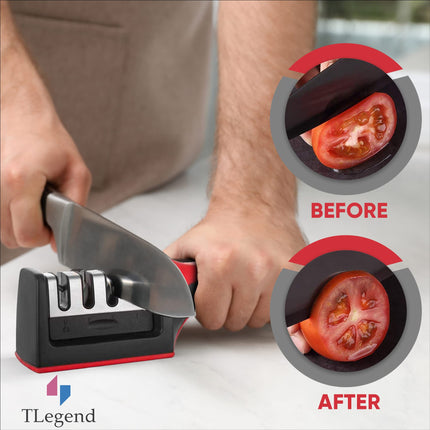 Knife Sharpeners for Kitchen Knives, Stainless Steel, 4 in 1 Ergonomic Knife Sharpening Kit, Easy to Use, with 4 Stage Sharpening Slots, Black