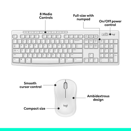 Logitech MK270 Full Size Wireless Keyboard and Mouse Combo - White