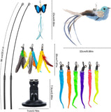 Cat Feather Toys, Cat Toys Wand, Interactive Cat Toy with Super Suction Cup, 2 PCS Cat Wand Toy and 8 PCS Feather Replacements with Bell, Interactive Cat Toy Kitten Toys for Indoor Play Chase Exercise