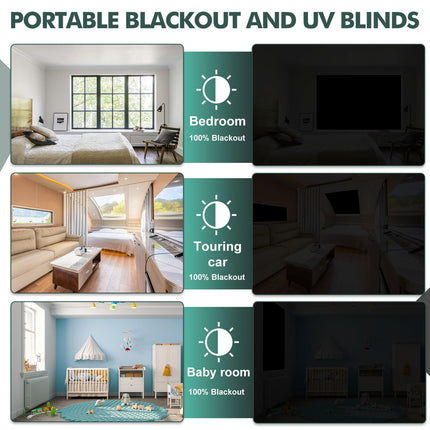 Funkoiteer Blackout Blind Curtain 350x145 cm 100% Blackout Blinds for Window, Portable Blackout Shades Film with Hook & Loop Tabs Fits Any Window Size for Bedroom Nursery Loft Travel RV Car, No Drill