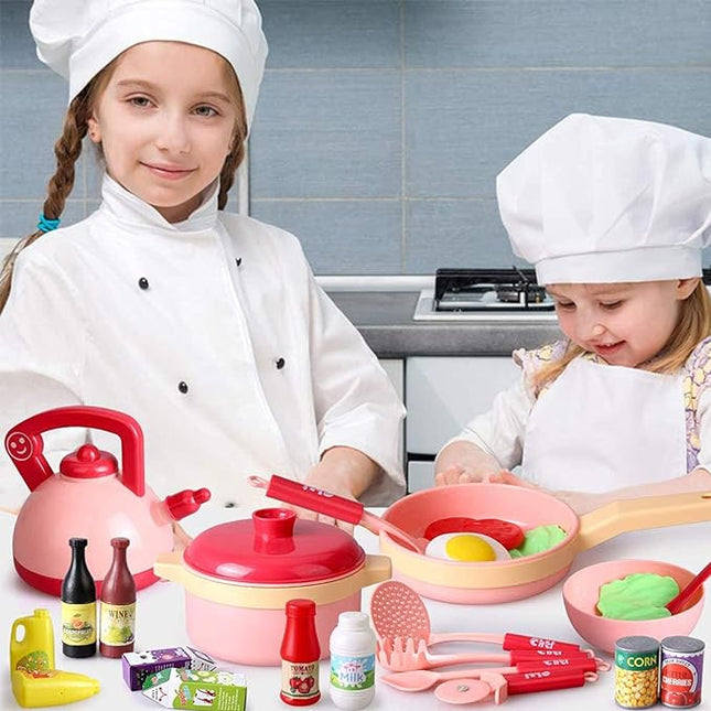 30 PCS Kids Kitchen Toy with Foods,Pretend Cooking Set for Children,Cookware Playset with Pots,Pans,Cooking Utensils and Food Accessories,Educational Gifts T50