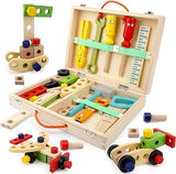 Aomola Tool Kit for Kids Wooden Tool Box Set with Colorful Tools Pretend Play Toys Gifts for Toddlers Boys Girls Educational Construction Toy T87