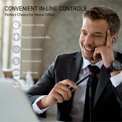 GEVO USB Earbuds with Microphone for PC, USB Gaming Earbuds for PC Laptop Desktop Notebook PS5 PS4, Noise Cancelling Mic Wired Earphones for Zoom, Team Working, Meeting Online Work, Music 2M/6.6FT