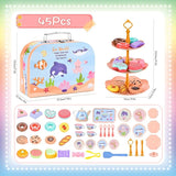 45Pcs Tea Party Set for Little Girls Princess Tea Time Toy Playset Ocean/Dinosaur Theme Kids Tea Set with Desserts & Carrying Case Kitchen Pretend Toy T134