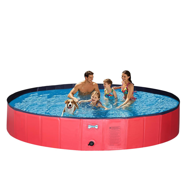 V-HANVER Dog Pool Pets Bathing Tub Plastic Wading Kiddie Pool for Medium and Large Dogs Kids - Portable Foldable Collapsible, 95 X 12 inch
