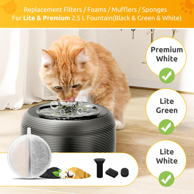 GISOFIK 6 Pack Replacement Filters for 2.5L Lite & Premium Pet Water Fountain, GISOFIK Cat Water Fountain Filters, Triple Filtration System Pet Fountain Filter Replacement (9 Sponge Foams)