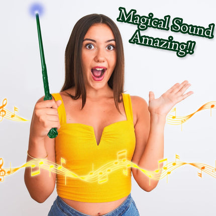WinSence Kids Light Up Magic Wizard Wand with Sounds & 4 Lightings Illuminating Witch Sorcerer Toys, Brown & Green