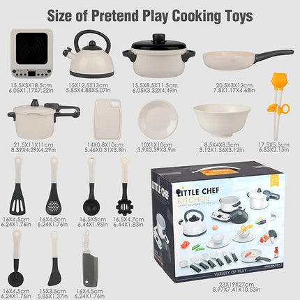 Kitchen Set for Kids, Kitchen Toys with Electronic Induction Cooktop, Steam Pressure Pot, Cookware, Pretend Play Kitchen Accessories, Cutting Play Food, Birthday Gifts for Girls Boys Toddlers (Gray) T43