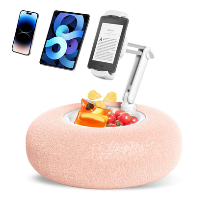 PlsHugek Pillow Stand Holder for Kindle Tablet iPad with Snack Bowl, Lap Cozy Pillow Stand Holder for Reading in Bed for 4.7"-11" Kindle, Tablet, iPad, iPhone, Google, Samsung (Pink)