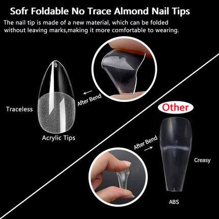 MAGIC ARMOR False Nail tip 120PCS (Almond Nail tips-120) Almond Press on Nails Medium French Design Clear Full Cover Artificial with Nail Glue for Home DIY Nail Salon Nail Extension,10 Sizes