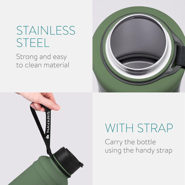 Navaris 44fl oz/1.3L Stainless Steel Water Bottle Jug, GREEN