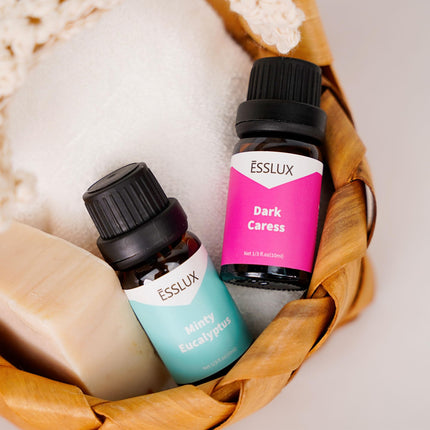 ESSLUX 6PC Bath & Body Scented Essential Oils Aromatherapy Oils Gift Set for Diffusers - Coconut Fresh, Minty Eucalyptus, and More