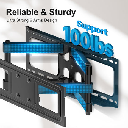 XINLEI Full Motion TV Wall Mount for 26-70 Inch LED LCD 4K Flat Curved TVs, Swivel Tilt Articulating 6-Arm Bracket, Up to 100lbs, Max VESA 400x400mm, Fits 12-16" Wood Studs, MA570