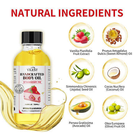 Strawberry Scented Body Oil - Ultra Moisturizing Natural Blend for Dry Skin (Jojoba, Almond, Coconut Oils) | Nourishing Skin Care Treatment for Women & Men (4.06FL.OZ, Strawberry Scented)