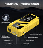 Car Battery Jump Starter 3000A Peak, 12V Jump Starter Battery Pack for Up to 8L Gas/5L Diesel, Battery Booster Jump Box, Power Bank USB QC3.0 Outputs Portable Charger, Jumper Cables LED Light Yellow