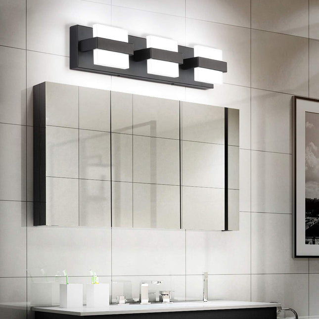 SOLFART 3 Lights Black Bathroom Modern Vanity Lights LED Vanity Light
