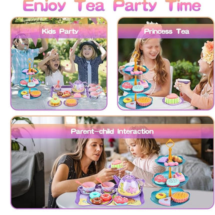 45Pcs Tea Party Set for Little Girls Princess Tea Time Toy Playset Ocean/Dinosaur Theme Kids Tea Set with Desserts & Carrying Case Kitchen Pretend Toy T133