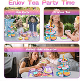 45Pcs Tea Party Set for Little Girls Princess Tea Time Toy Playset Ocean/Dinosaur Theme Kids Tea Set with Desserts & Carrying Case Kitchen Pretend Toy T133