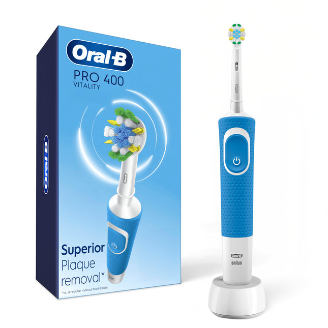 Oral-B Pro 400 Floss Action Vitality Electric Toothbrush with (2) Brush Heads, Rechargeable, Blue