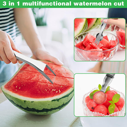 2Pcs Watermelon Cutter, Stainless Steel Watermelon Slicer 3-in-1 Fruit Slicer Portable for Home Party Watermelon Cutter Slicer Tool, Thicken Stainless Steel Fruit Cutter Watermelon Slicer Cutter Tool