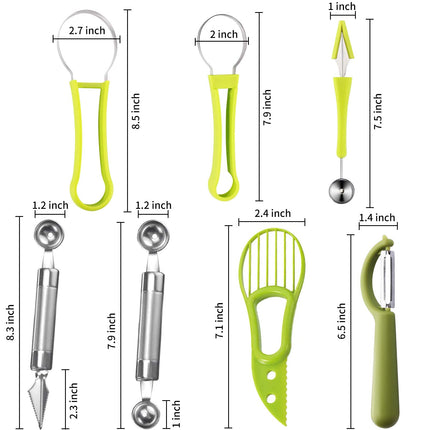 DAOENY 5Pcs Melon Baller Scoop Set, 4 in 1 Stainless Steel Fruit Scooper Seed Remover Cutter, Double Sided Melon Baller Spoon, Avocado Cutter, Watermelon Carving Knife for Dig Pulp Separator Fruit Slicer