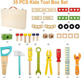 Aomola Tool Kit for Kids Wooden Tool Box Set with Colorful Tools Pretend Play Toys Gifts for Toddlers Boys Girls Educational Construction Toy T87
