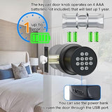 Digital Door Knob,Keyless Entry Door Knob,Smart Knob Unlock by Passcode/USB Backup,Exterior Door Lock with Keypad,Security Door Lock Electronic Door Knob for Home Office Bedroom Hotel Apartment,Black