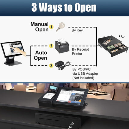 PERCEA Cash Drawer, 13" Electronic Cash Register Drawer 4 Bill Slots & 3 Coin Trays