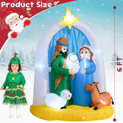 TRMESIA 6 Feet Indoor Outdoor Nativity Scene Inflatable Christmas Decor, LED Lights Holiday Garden Yard Lawn Decoration, Xmas Blow up Decoration,Featuring Mary Joseph Baby Jesus with Cute Sheep and Deer