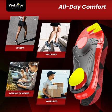 Welnove Unisex High Arch Heavy Duty Support Insole Anti-Fatigue Orthotic Inserts Flat Feet Pain Relief Standing All Day (M-W: 8-9-265MM)