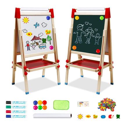 Kids Art Easel for Kids, Adjustable Standing Wooden Toddler Drawing Board, Double Sided Chevalet Enfant with Painting Supplies, Gift Art Supplies for Toddlers Age 4-8 9-12 (T04)