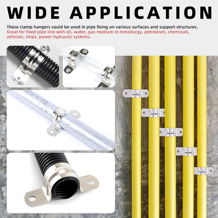 Hilitchi 50Pcs 40mm Rigid Pipe Strap Clamp Set, 304 Stainless Steel 2 Holes Cable Clamp Heavy Duty U Bracket Tube Strap Tension Clips for Pipe Tube Fixing