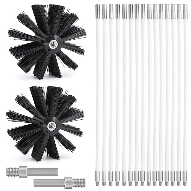 Yisowy Chimney Cleaning Brush Kit, Chimney Sweep Kit with Extension Flexible 23 Nylon Rods Dryer Vent Cleaner Kit, Fireplace Chimney Brushes, Chimney Sweeping Tool with 2 Synthetic Brush Heads
