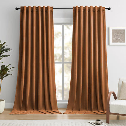 Dreaming Casa 100% Blackout Curtains 52"Wx96"L Soft Luxury 2-Panel Curtains, Amber Golden