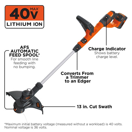 BLACK+DECKER 40V MAX String Trimmer and Edger Kit, Cordless, 13 inch, 2-in-1, (LST140C)
