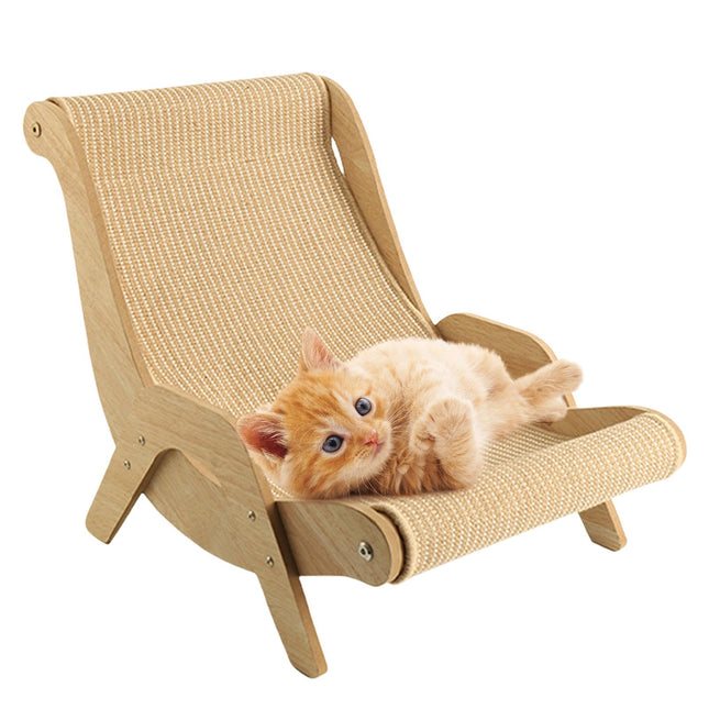 Pet Beach Chair, Elevated Cat Chair Bed, Wooden Pet Sisal Scratcher, Lounging Raised Pet Chair, Cat Lounge Chair for Garden, Living Room, Bedroom, Indoors, Balcony