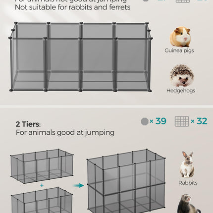 SONGMICS Pet Playpen with Floor, Small Animal Pen, Pet Fence Indoor, 49.2 x 24.8 x 16.5 Inches, Gray ULPC001G01