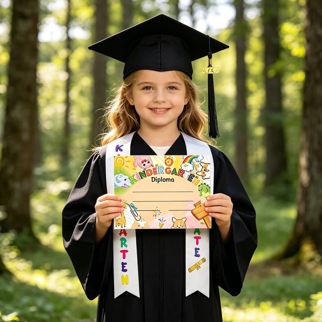 Kindergarten Graduation Gown Cap Set with 2026 Tassel,Preschool Stole and Certificate for Kindergarten (Black, 36)