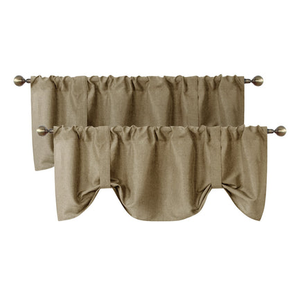 Home Queen Tie Up Curtain Valance Window Treatment for Living Room, Adjustable Linen Balloon Rod Pocket Drape Valence, Set of 2, 54 X 18 Inch, Taupe