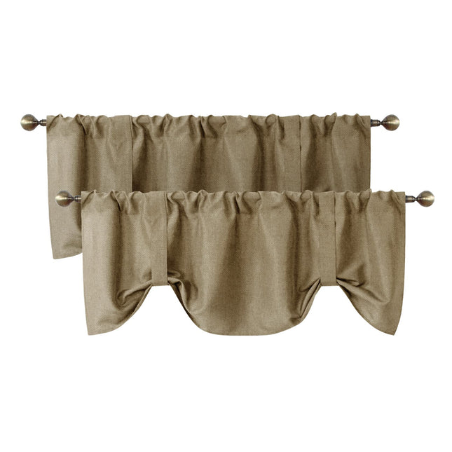 Home Queen Tie Up Curtain Valance Window Treatment for Living Room, Adjustable Linen Balloon Rod Pocket Drape Valence, Set of 2, 54 X 18 Inch, Taupe