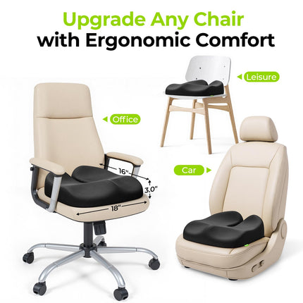AUVON Contoured Seat Cushion for Tailbone Pain&Thigh Pressure Relief, SO4182 BLACK