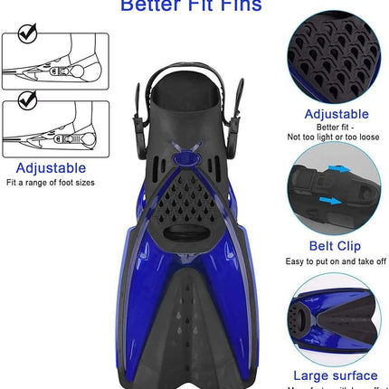 Snorkel Mask Set for Adults Diving Swimming Equipment with Flippers, Snorkelling Antifog Mask and Gear with Breathing Tube Fins for Men, Women