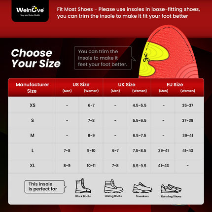 Welnove Unisex High Arch Heavy Duty Support Insole Anti-Fatigue Orthotic Inserts Flat Feet Pain Relief Standing All Day (M-W: 8-9-265MM)